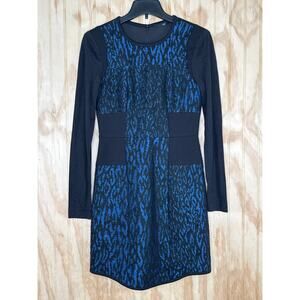 Tibi Blue Black Colorblock Sheath Dress Long Sleeves Zip Back Mini Size 4